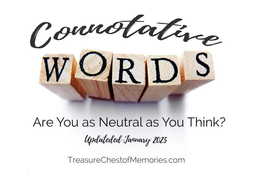 Connotative Words graphic with words spelled out with blocks with letters 