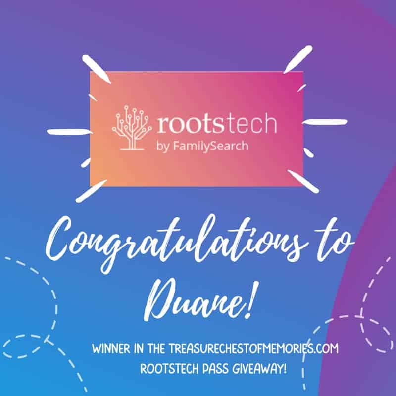 Congratulations to Duane graphic for the winner of the Rootstech Free pass giveaway