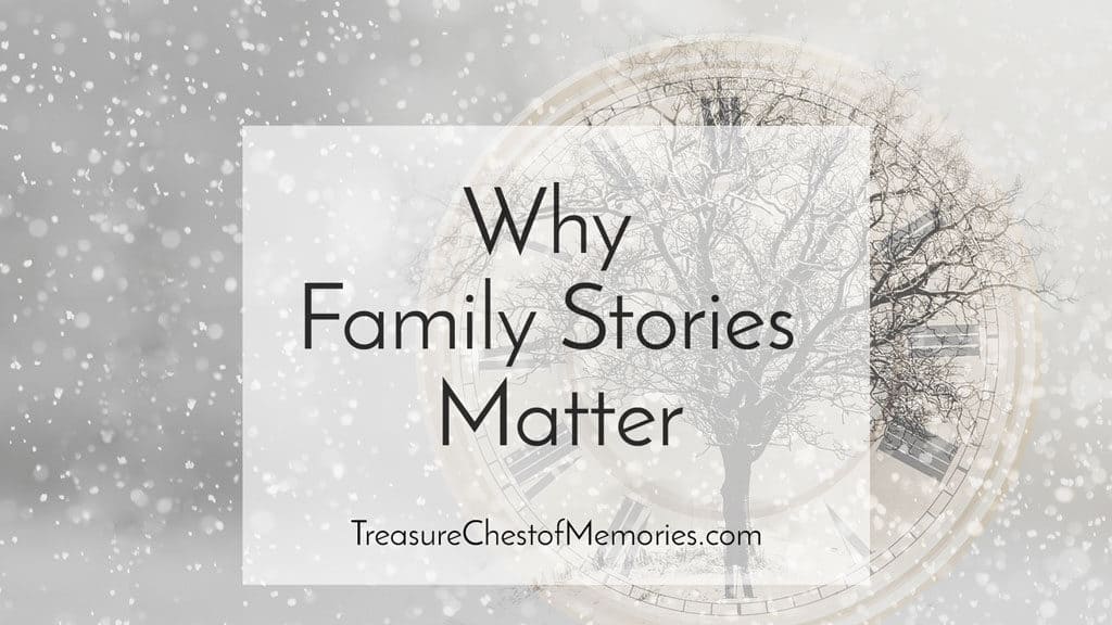 Why Family Stories Matter Graphic with clock and tree
